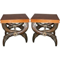 Pair of stools, bronze and pear tree wood, circa 1970, France 8