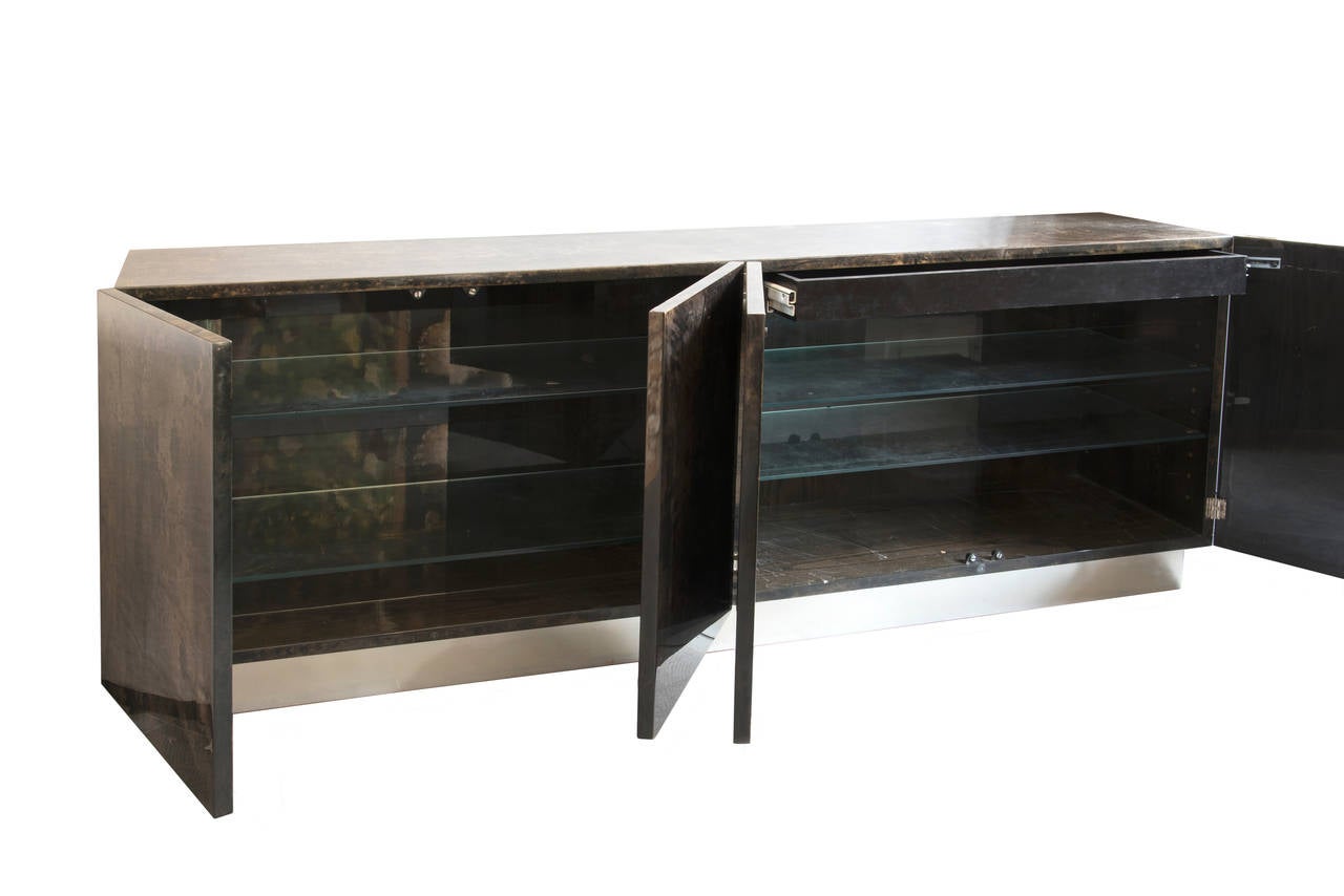 Mid-Century Modern Aldo Tura, Lacquered Wood and Black Parchment Sideboard, Italy, circa 1970