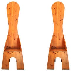 Mario Ceroli Pair of Pine Wood Russia Armchairs, Poltronova Edition, Italy