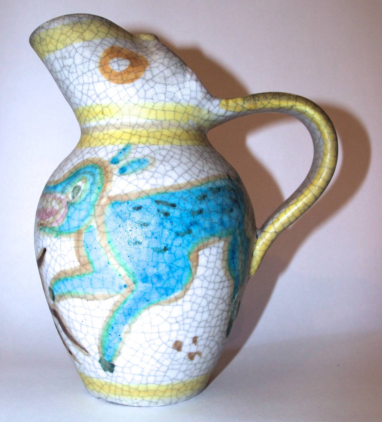 Guido Gambone, Polychrome Earthenware Pitcher, Signed, circa 1960, Italy 1