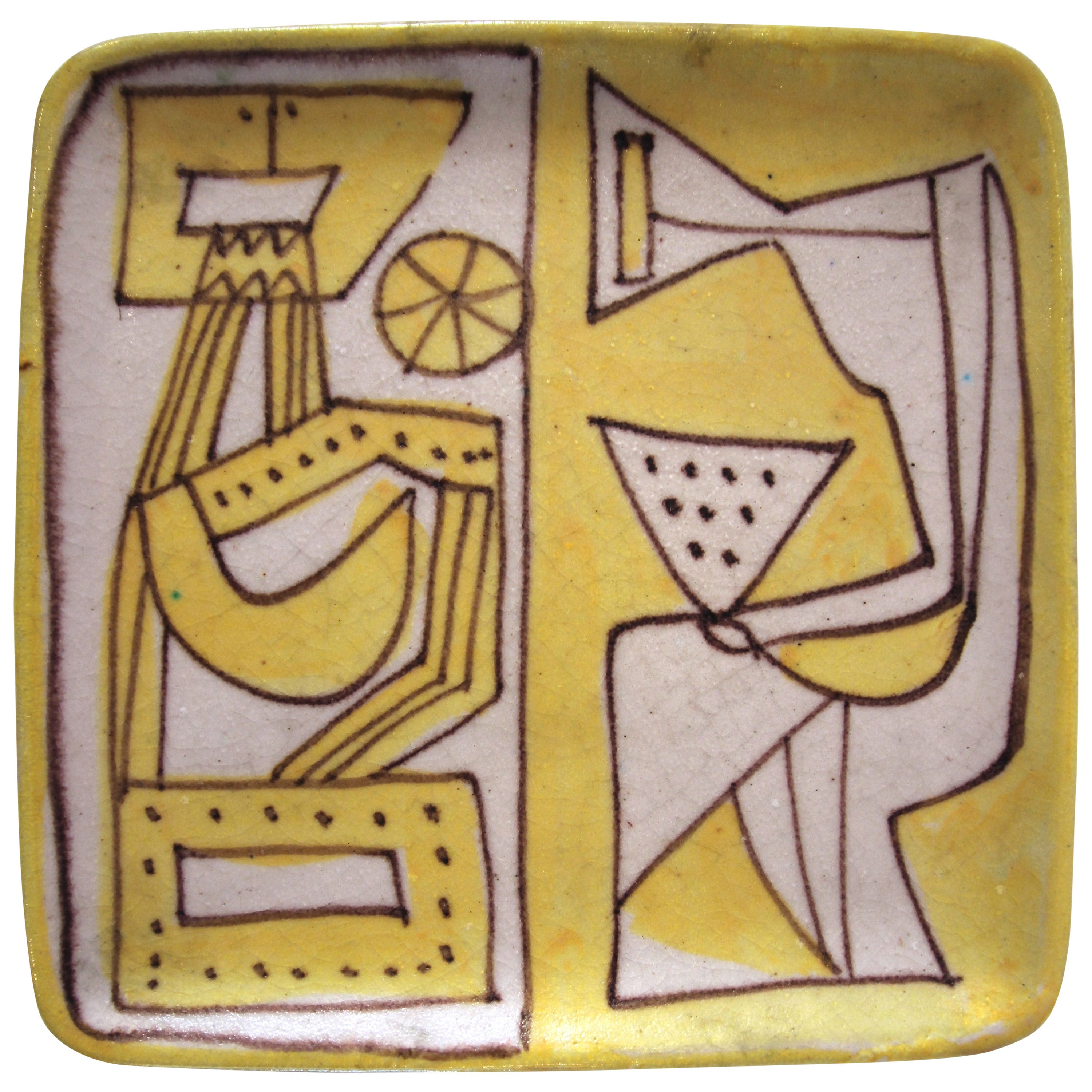 Guido Gambone, Polychrome earthenware plate, signed, Circa 1960, Italy