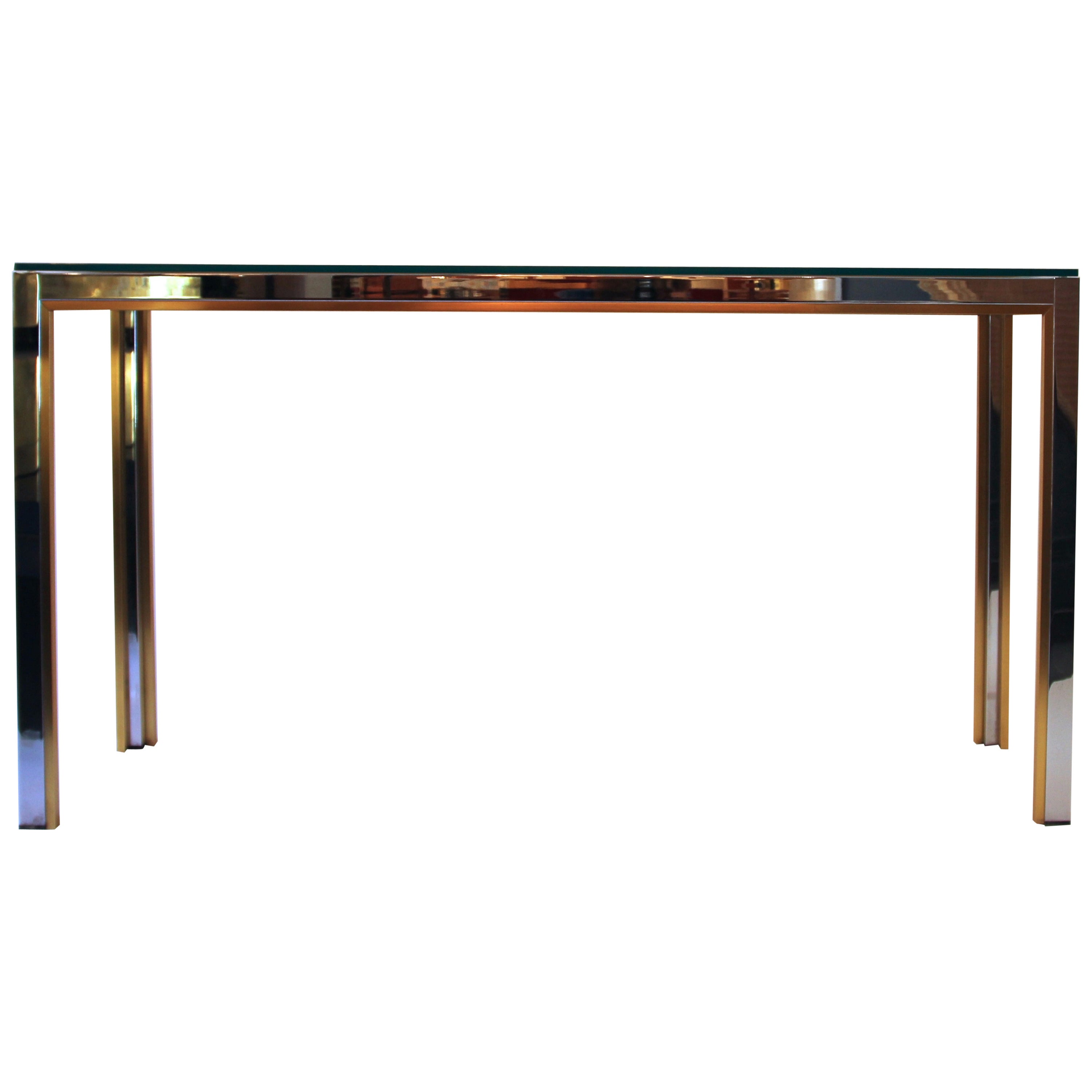 Romeo Gega Console, Gold-Plated Brass and Steel, circa 1970, Italy