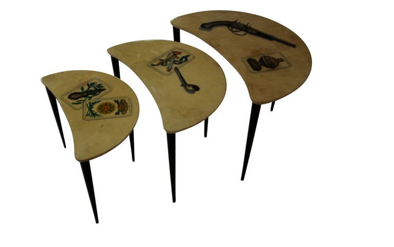 Italian Aldo Tura, Set of Three Gigogne Tables Covered in Varnished Parchment