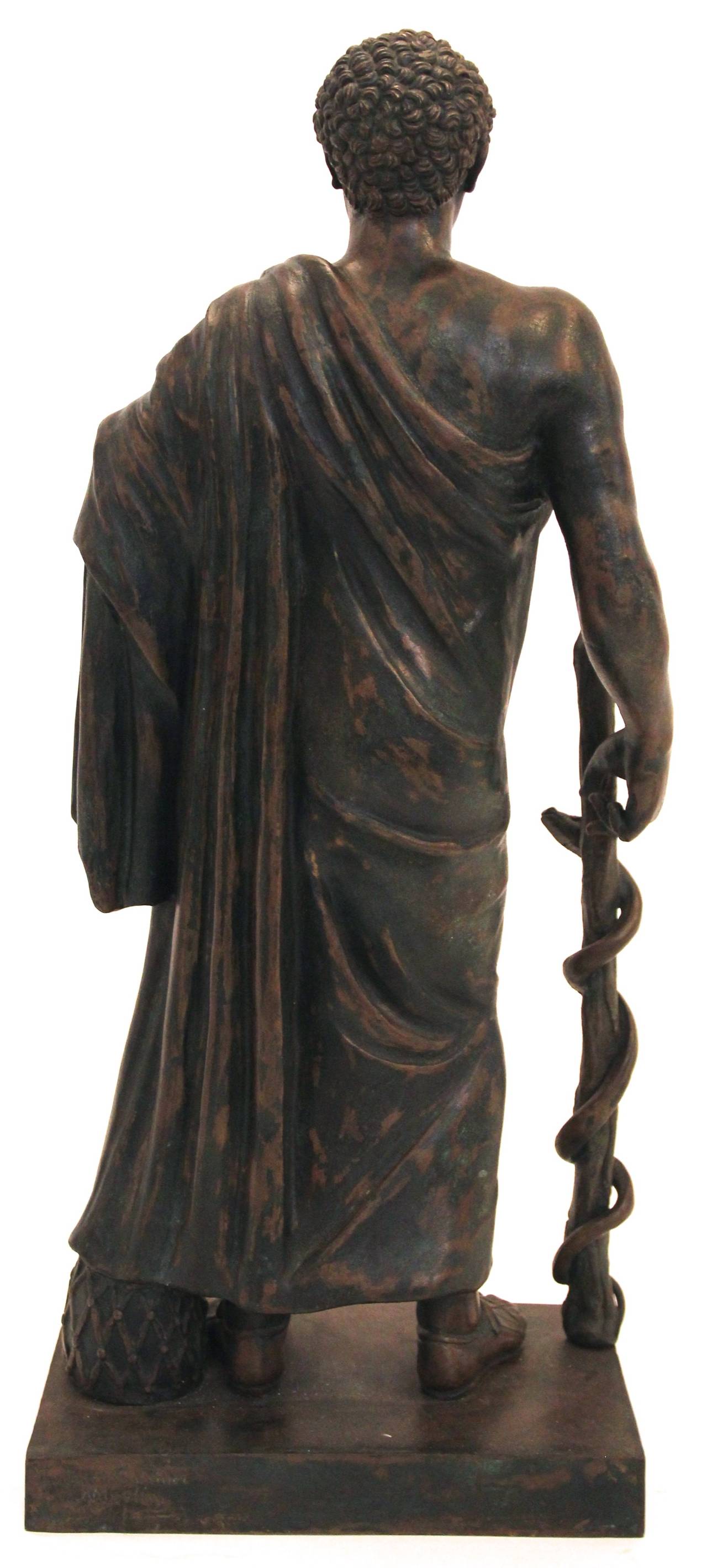 Italian Esculape Bronze Statue, Signed, Grand Tour, circa 1900, Italy