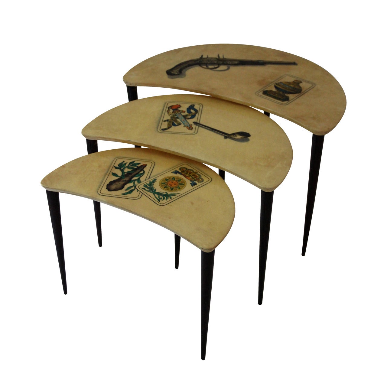Aldo Tura, Set of Three Gigogne Tables Covered in Varnished Parchment