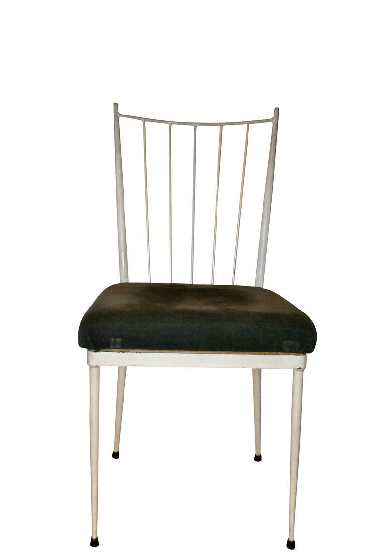 Set of six chairs in the style of Bolette Natanson,
white lacquered iron,
circa 1950, France.
Height: 92 cm, seat height: 45 cm, depth: 41 cm.