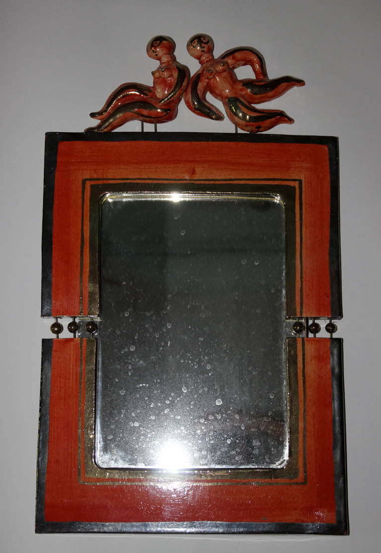 Mid-Century Modern Decorative Ceramic Mirror by Georges Pelletier, France, Signed, circa 1960.