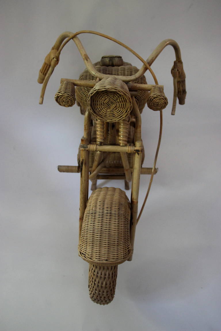 Mid-Century Modern Decorative Art Model Motorcycle out of Woven Rattan