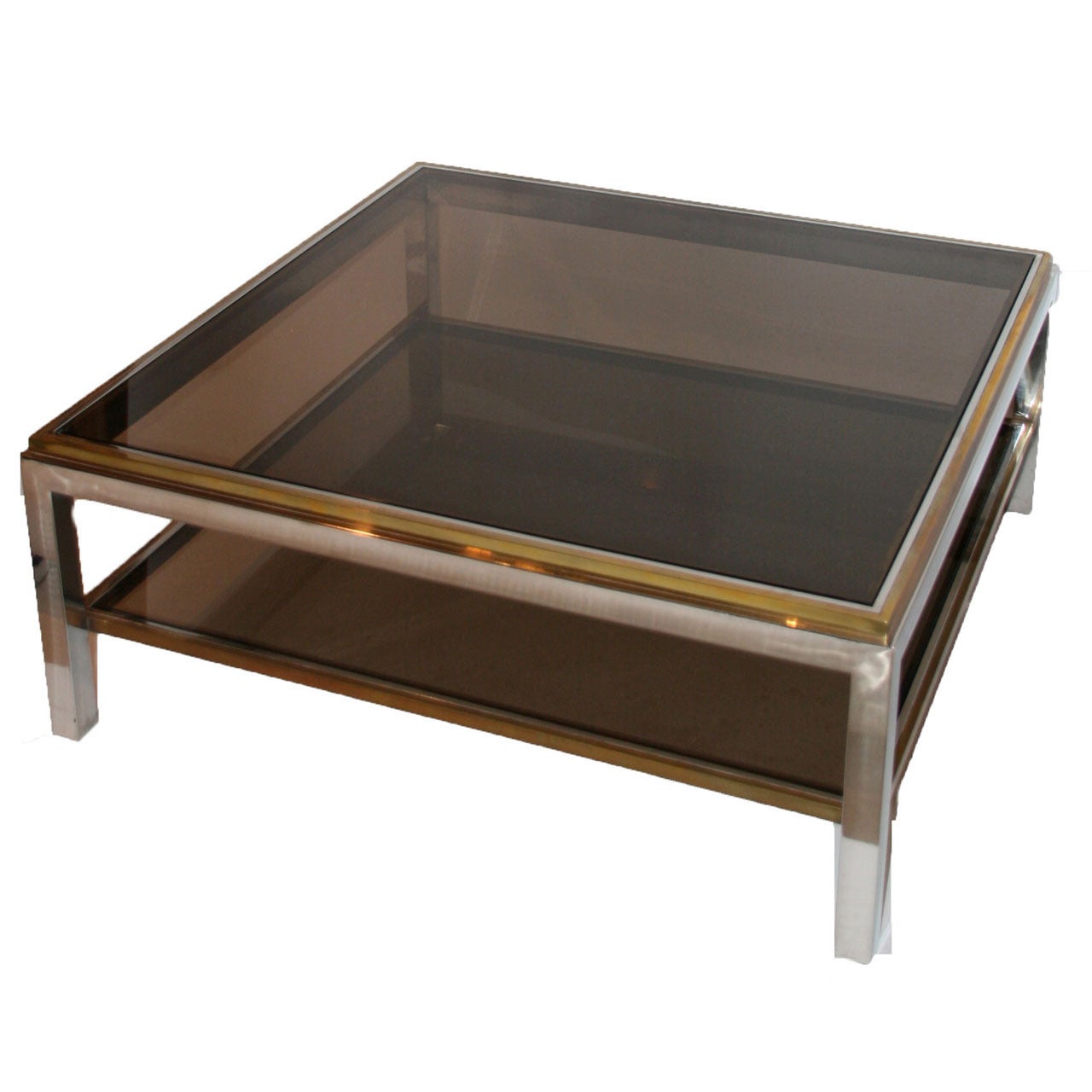 Gilt brass and chrome steel coffee table in the style of Willy Rizzo, circa 1970.