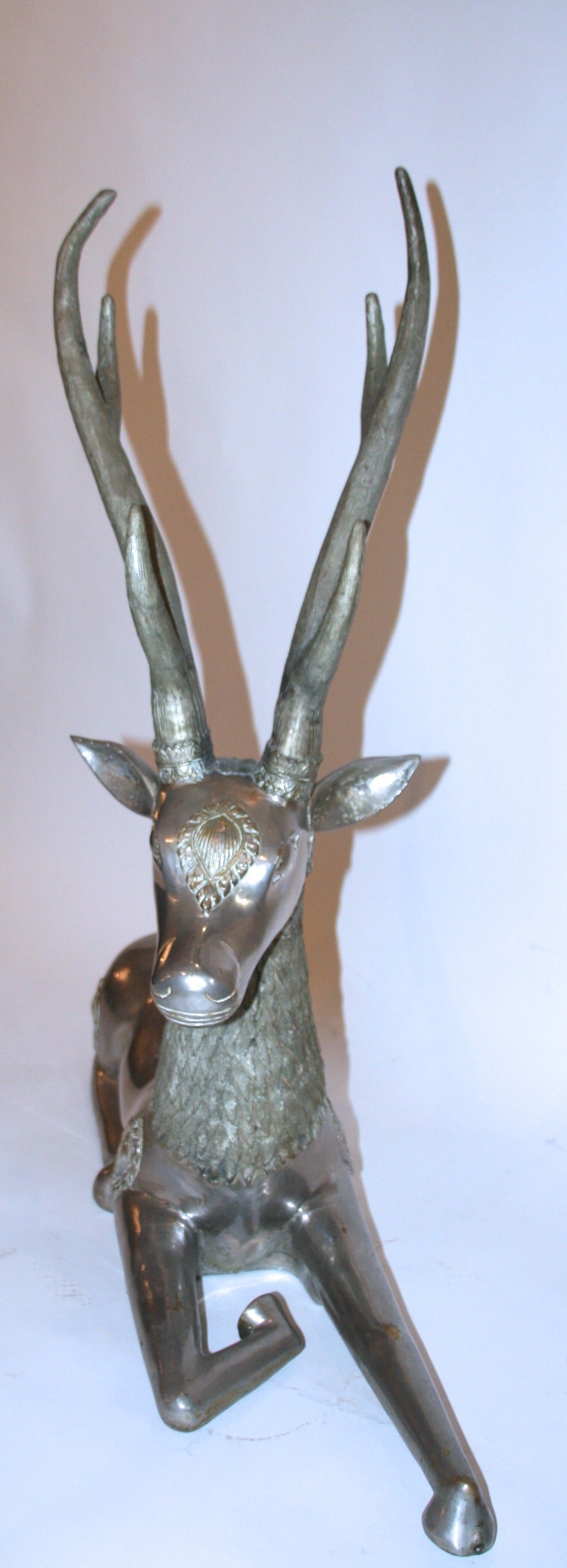 Mid-Century Modern Pair of Deer in the Style of Anthony Redmile, Silver Bronze, circa 1970