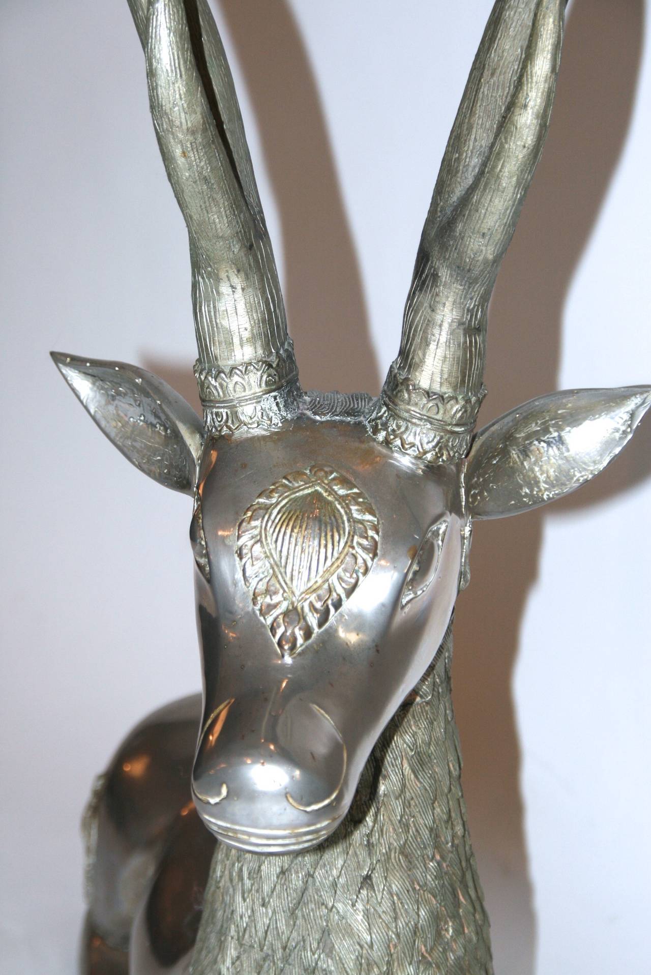 Silvered Pair of Deer in the Style of Anthony Redmile, Silver Bronze, circa 1970