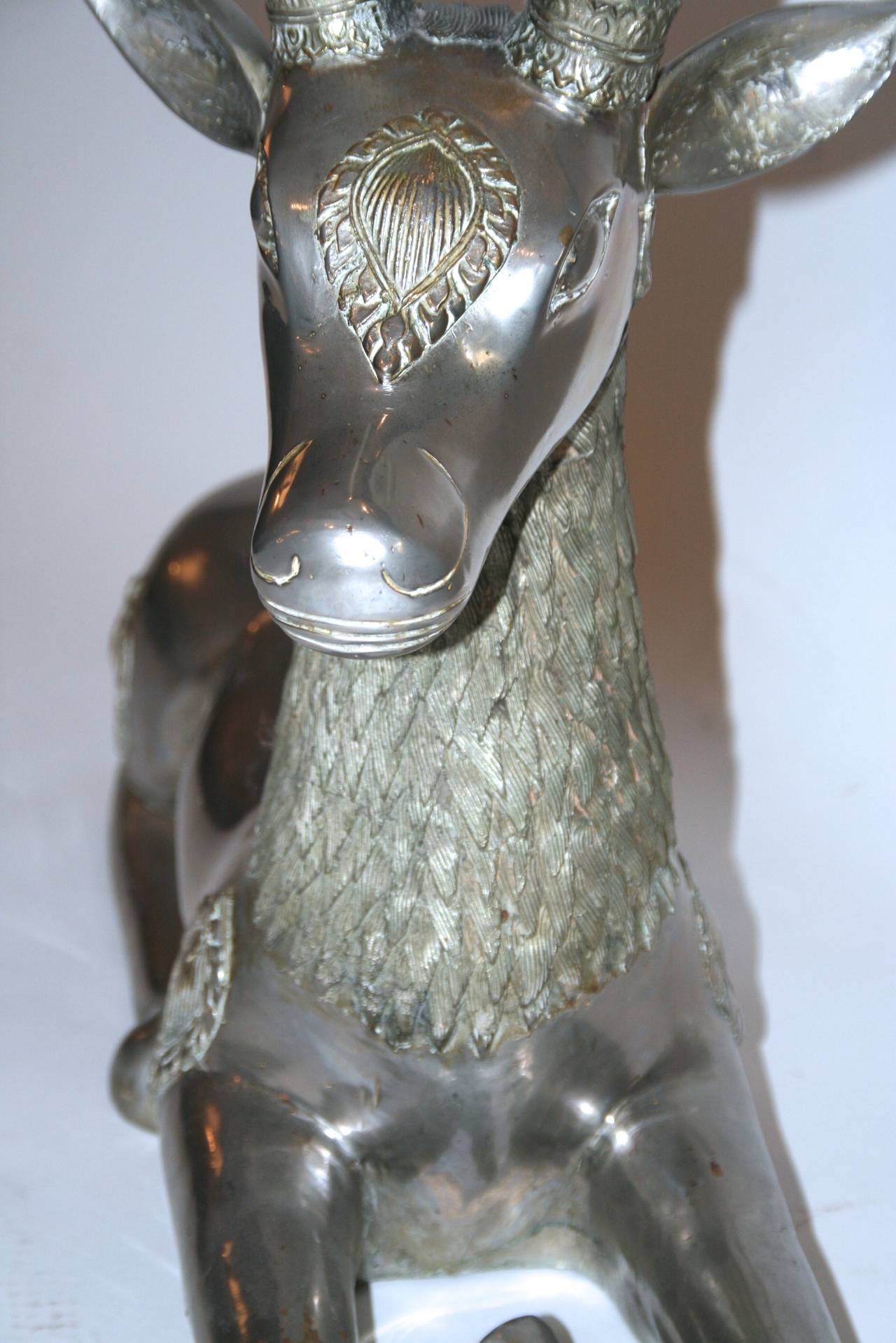 Pair of Deer in the Style of Anthony Redmile, Silver Bronze, circa 1970 In Good Condition In Nice, Cote d' Azur