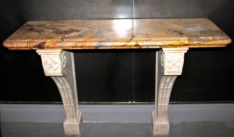 Mid-Century Modern Pair of Consol Tables in Sculpted Sarrancolin Marble, circa 1900 France