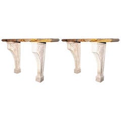 Pair of Consol Tables in Sculpted Sarrancolin Marble, circa 1900 France 10