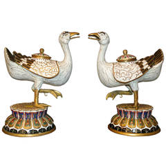 Pair of Ducks Cloisonne Enamel, China, Qing Dynasty, Late 19th Century