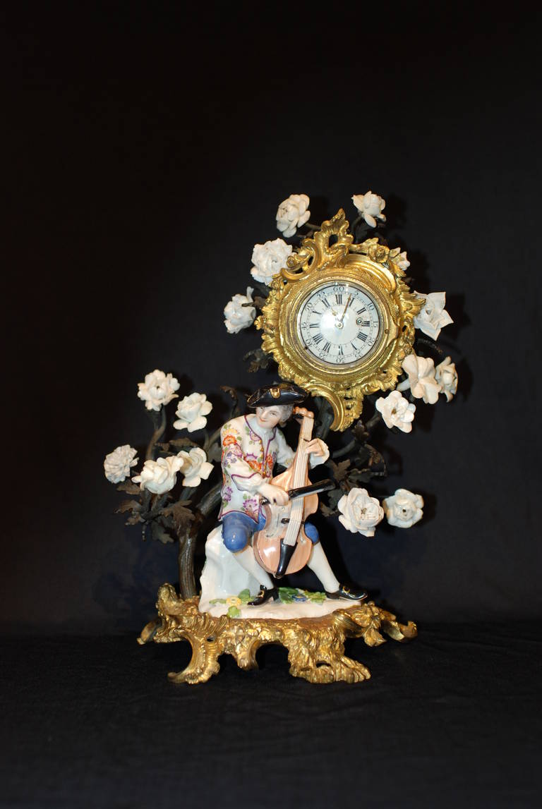 French Louis XV Meissen Ormolu-Mounted Clock For Sale