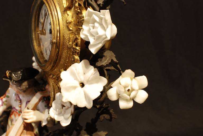 Bronze Louis XV Meissen Ormolu-Mounted Clock For Sale