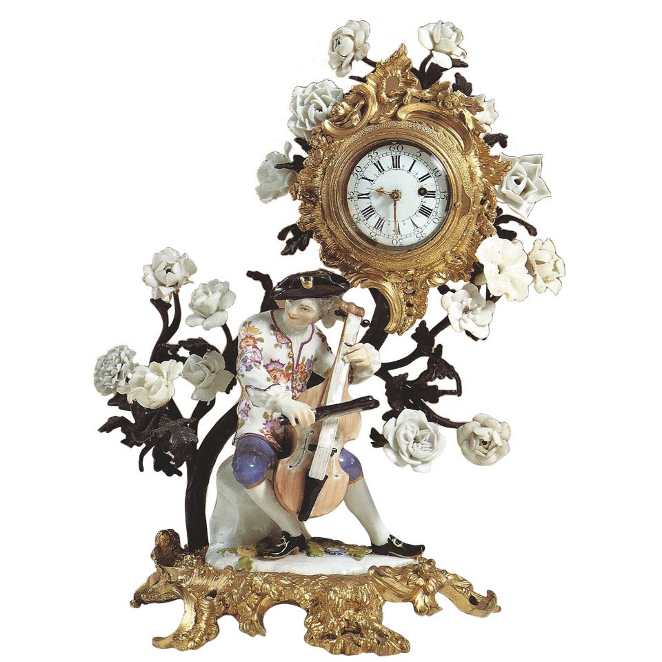 Louis XV Meissen Ormolu-Mounted Clock For Sale