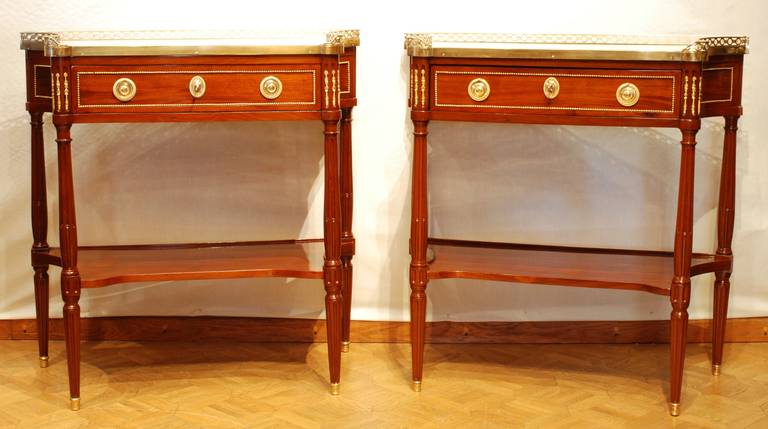 Pair of Louis XVI Mahogany Ormolu-Mounted Console Tables