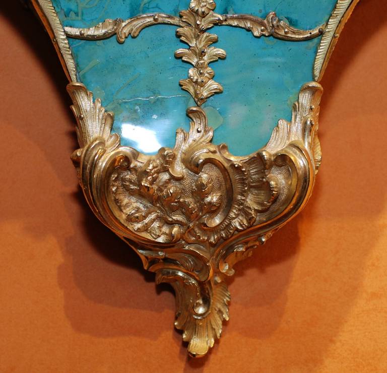 Wood Fine French Louis XV Corne Verte Ormolu-Mounted Mantel Clock
