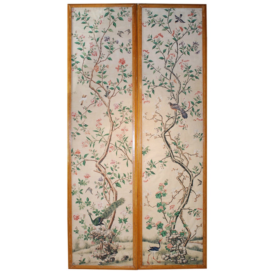 Pair of Italian Wallpaper Panels, 18th Century For Sale