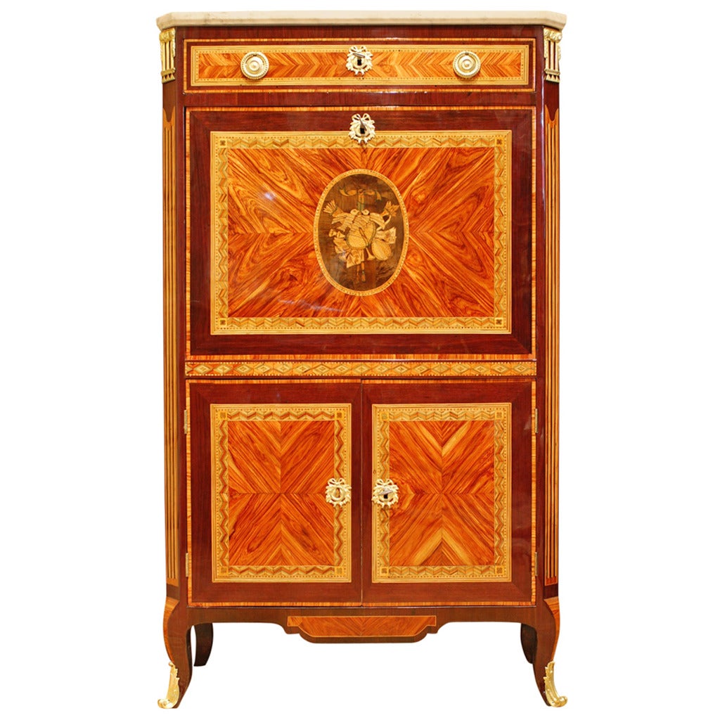 French Tulipwood Amaranth and Marquetry Louis XVI Secretaire À Abattant For Sale