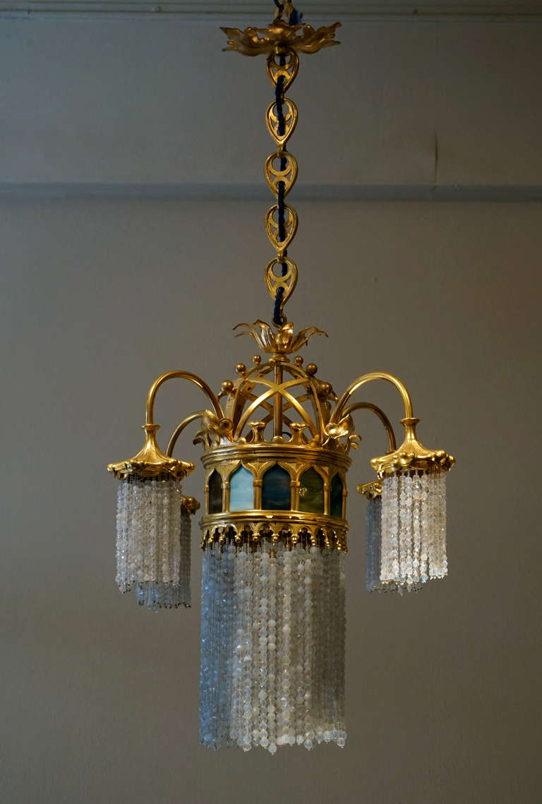 1900, Neogothic Bronze Chandelier