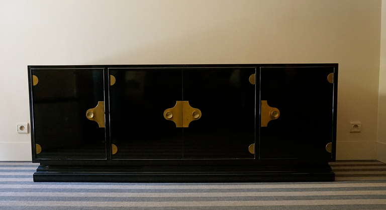 Wood 20th Century French Black Lacquered Sideboard, 1950s