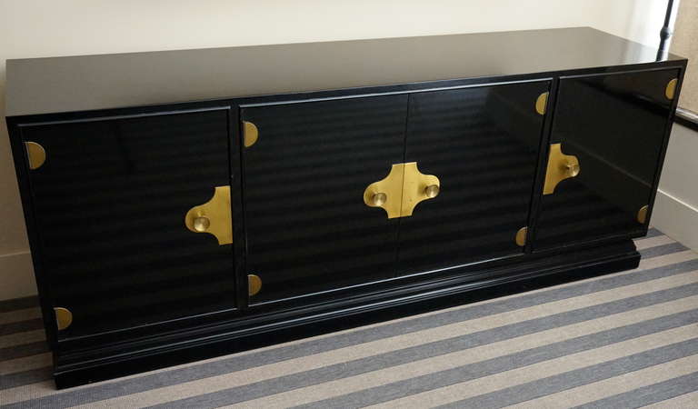 Neoclassical 20th Century French Black Lacquered Sideboard, 1950s
