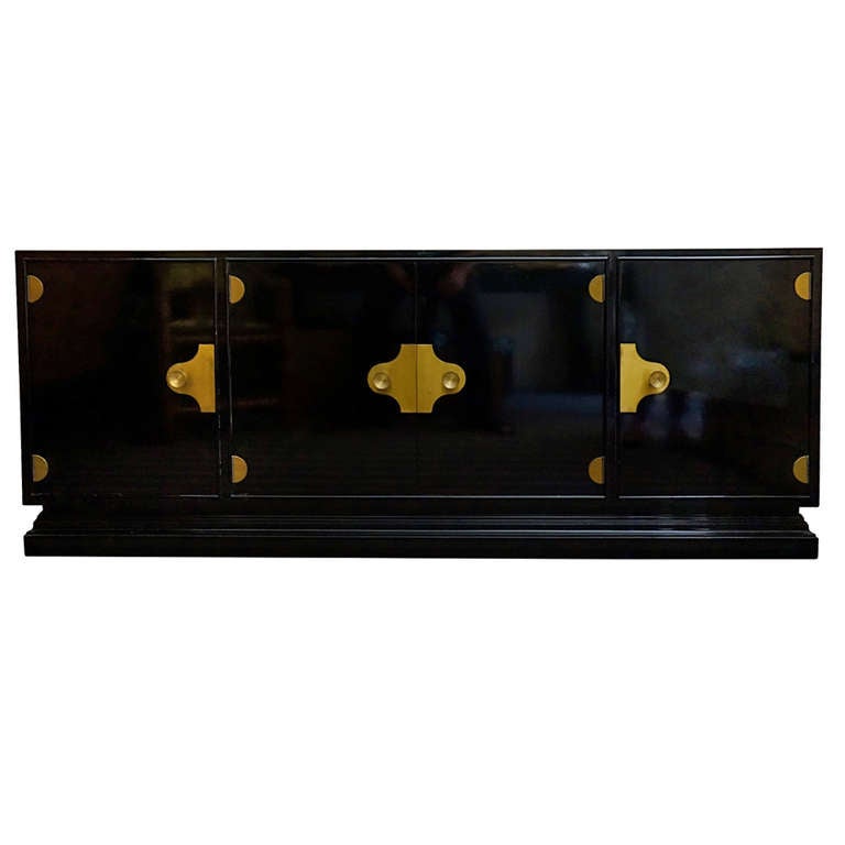 20th Century French Black Lacquered Sideboard, 1950s
