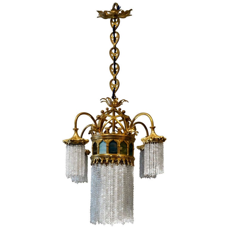 1900, Neogothic Bronze Chandelier For Sale