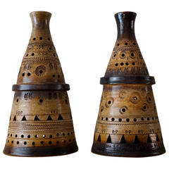 Pair of Enameled, Stoneware Lamps