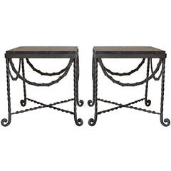 Vintage 1930, Wrought Iron Pair of Side Tables