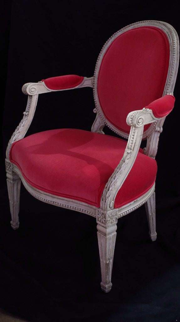 Set of four Louis XVI painted armchairs (cabriolets)