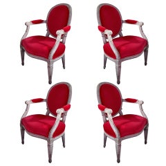 Set of four Louis XVI painted armchairs (cabriolets)