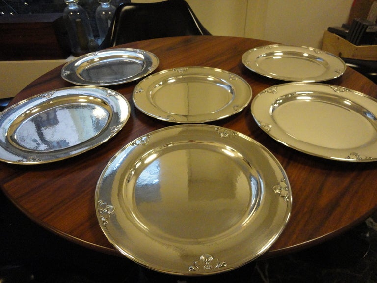 Danish A set of six rare Georg Jensen Cactus dinner charger plates