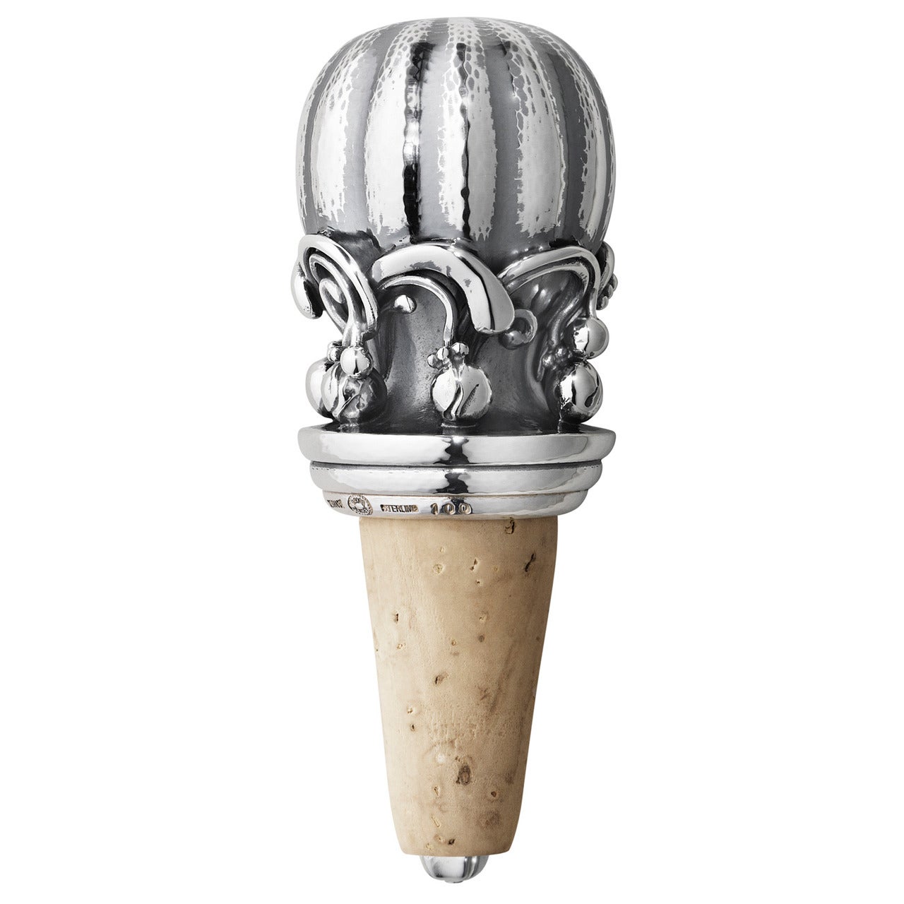Jensen Ornate Sterling Silver Wine Stopper For Sale at 1stDibs