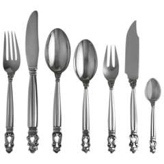 Complete Georg Jensen 7 Piece Acorn Silverware Dining Service