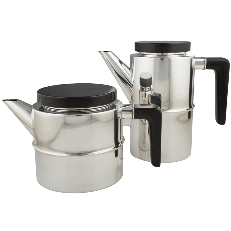 Modern Sterling Silver Georg Jensen Coffee & Teapot For Sale