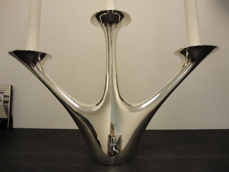 A Pair of Large Modern GEORG JENSEN Silver Candleabra In Excellent Condition For Sale In Copenhagen, DK