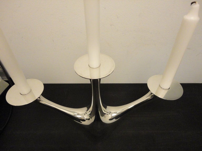 20th Century A Pair of Large Modern GEORG JENSEN Silver Candleabra For Sale