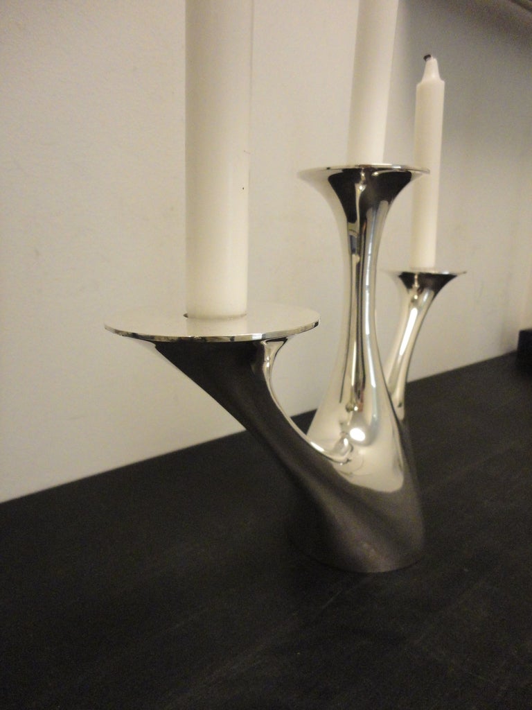 Sterling Silver A Pair of Large Modern GEORG JENSEN Silver Candleabra For Sale