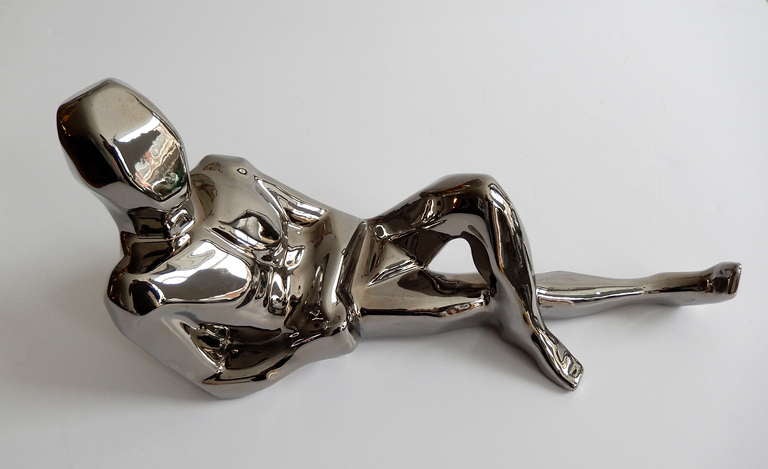American JARU Male and Female Pair Ceramic Sculptures with Platinum Glaze, 1976