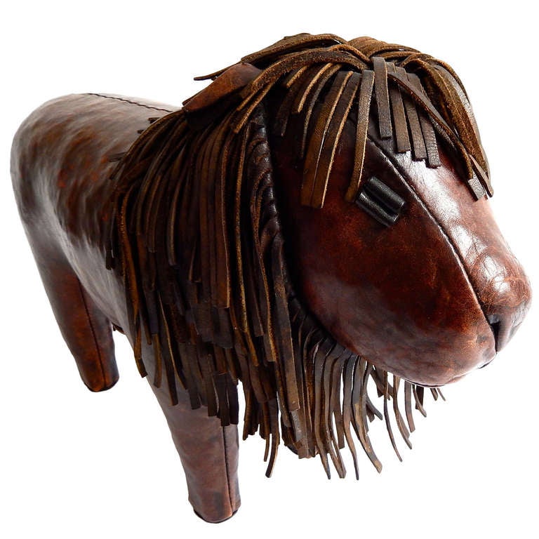 Vintage Dimitri Omersa Leather Lion Footstool/Abercrombie and Fitch at