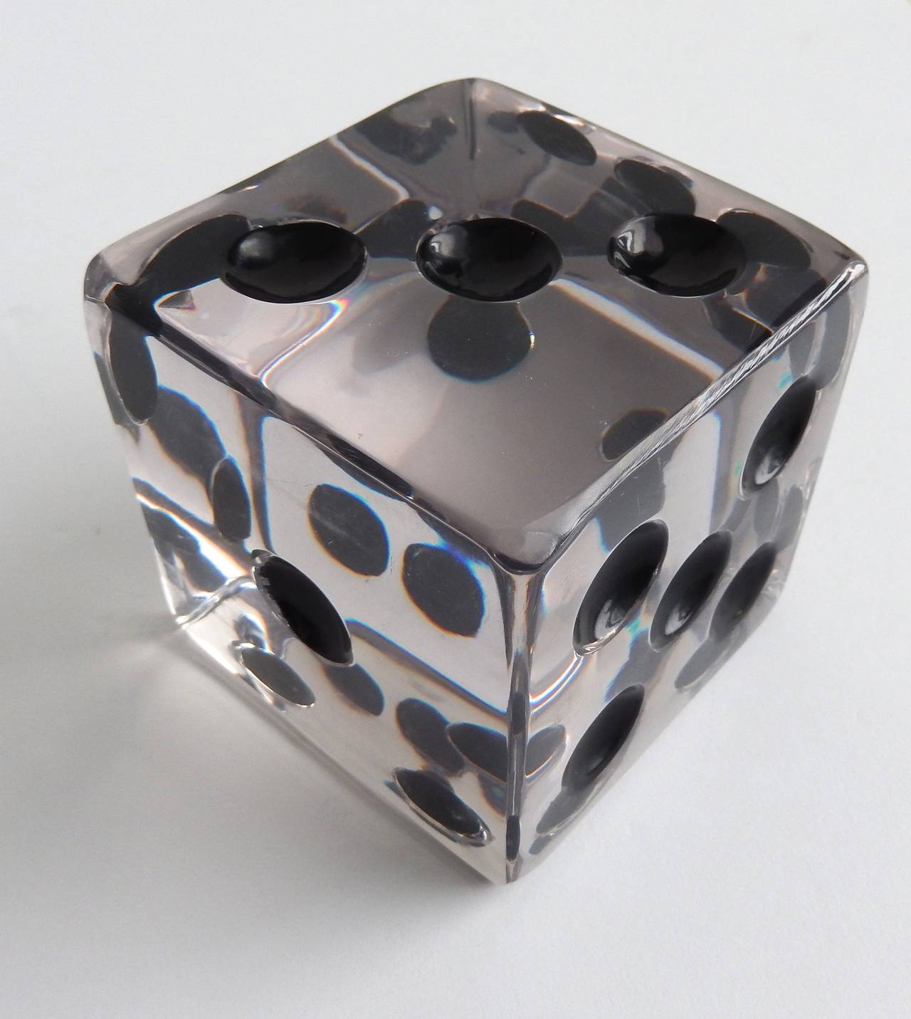 Enameled 1960s Oversized Acrylic Dice Paperweight