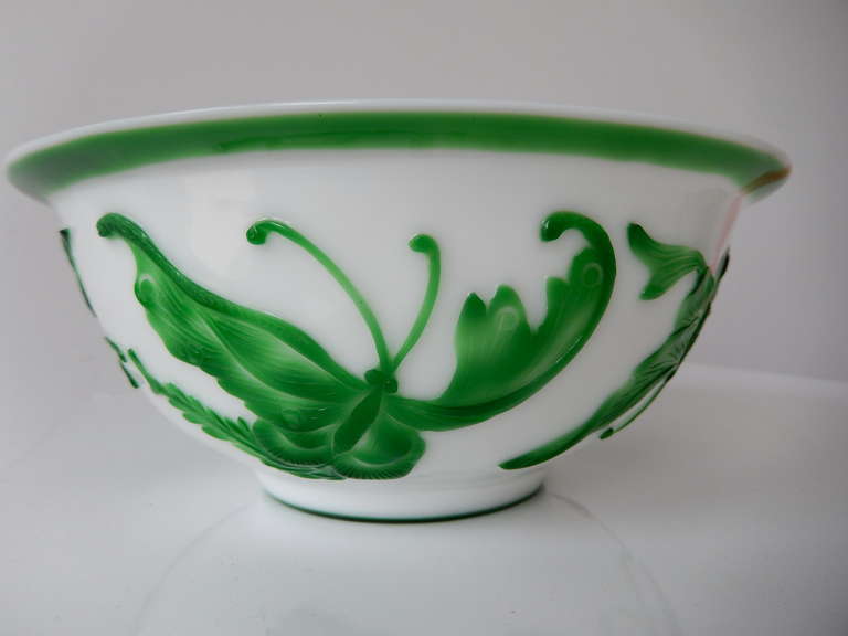 Antique Chinese Peking Glass Bowl with Butterfly Decoration 2