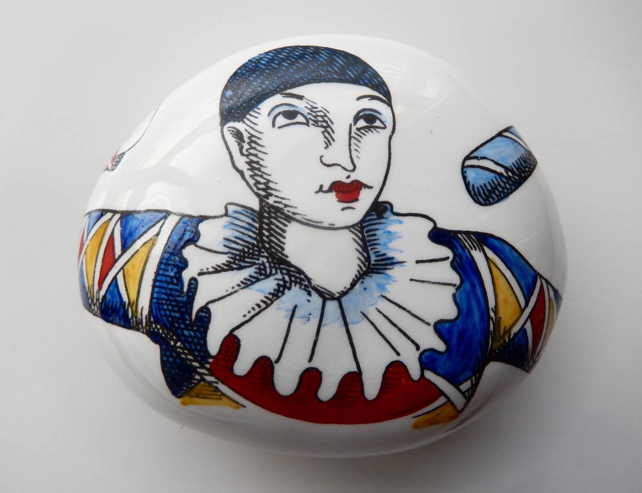 Modern 1960s Fornasetti Pierrot Ceramic Paperweight