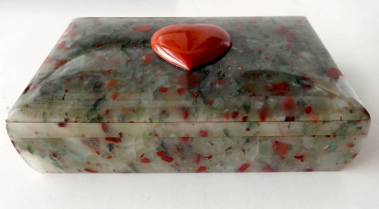 Mid-20th Century Rare Christian Dior Obsidian Box with Jasper Heart