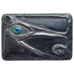 Art Nouveau Wood Stamp Box with Hand-Wrought Metal Overlay