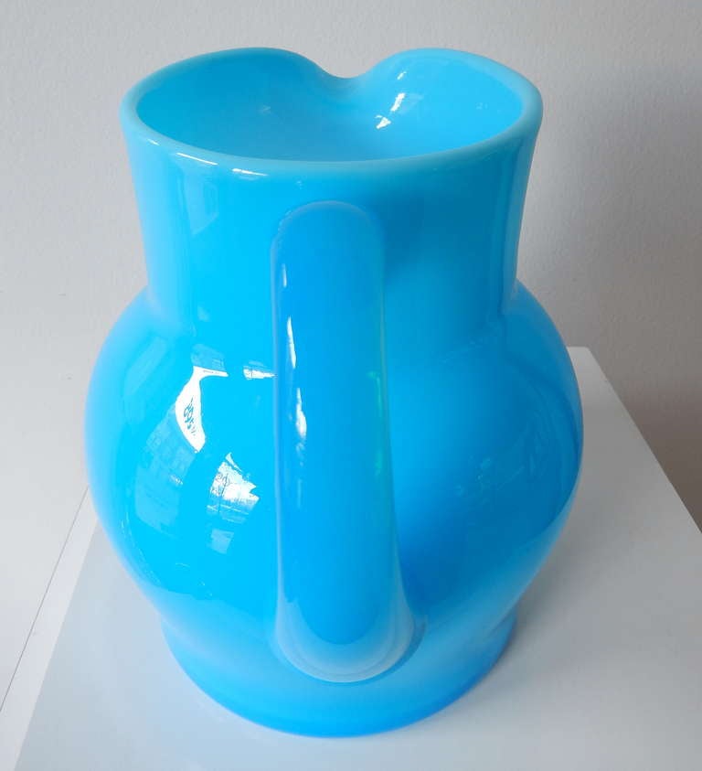 Blue Glass Pitcher by Erik Hoglund In Good Condition In Winnetka, IL